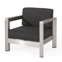 Kisa Accent Chair, Black Fabric Soft Cushions, Outdoor Silver Aluminium -BM321254