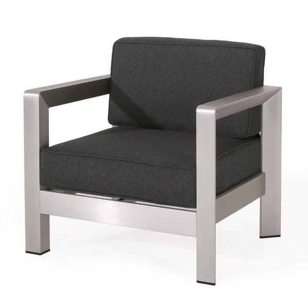 Kisa Accent Chair, Black Fabric Soft Cushions, Outdoor Silver Aluminium -BM321254