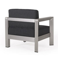 Kisa Accent Chair, Black Fabric Soft Cushions, Outdoor Silver Aluminium -BM321254