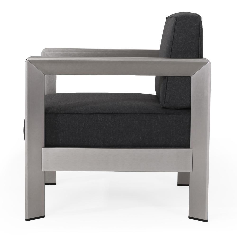 Kisa Accent Chair, Black Fabric Soft Cushions, Outdoor Silver Aluminium -BM321254