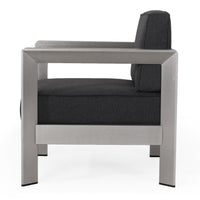 Kisa Accent Chair, Black Fabric Soft Cushions, Outdoor Silver Aluminium -BM321254