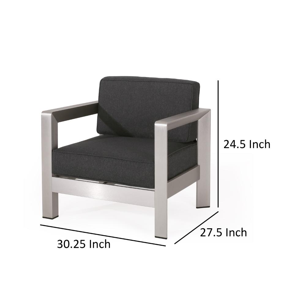 Kisa Accent Chair, Black Fabric Soft Cushions, Outdoor Silver Aluminium -BM321254