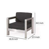 Kisa Accent Chair, Black Fabric Soft Cushions, Outdoor Silver Aluminium -BM321254