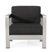 Kisa Accent Chair, Black Fabric Soft Cushions, Outdoor Silver Aluminium