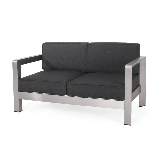 Kisa Loveseat, Black, Soft Cushions, Outdoor Silver Aluminium, 55 Inch -BM321255