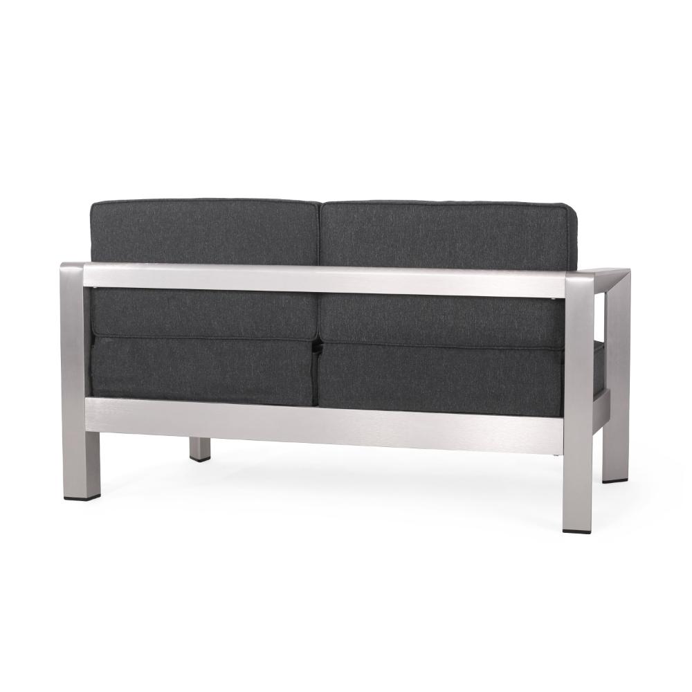 Kisa Loveseat, Black, Soft Cushions, Outdoor Silver Aluminium, 55 Inch -BM321255