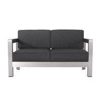 Kisa Loveseat, Black, Soft Cushions, Outdoor Silver Aluminium, 55 Inch