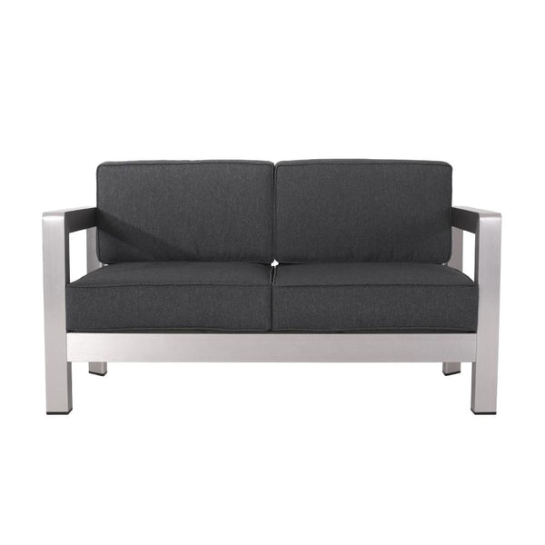 Kisa Loveseat, Black, Soft Cushions, Outdoor Silver Aluminium, 55 Inch