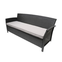 Sony Sofa, 3 Seater Outdoor Rattan Wicker, Iron, Gray Fabric, 73 Inch -BM321256