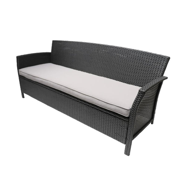 Sony Sofa, 3 Seater Outdoor Rattan Wicker, Iron, Gray Fabric, 73 Inch -BM321256