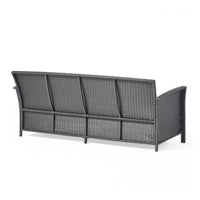 Sony Sofa, 3 Seater Outdoor Rattan Wicker, Iron, Gray Fabric, 73 Inch -BM321256