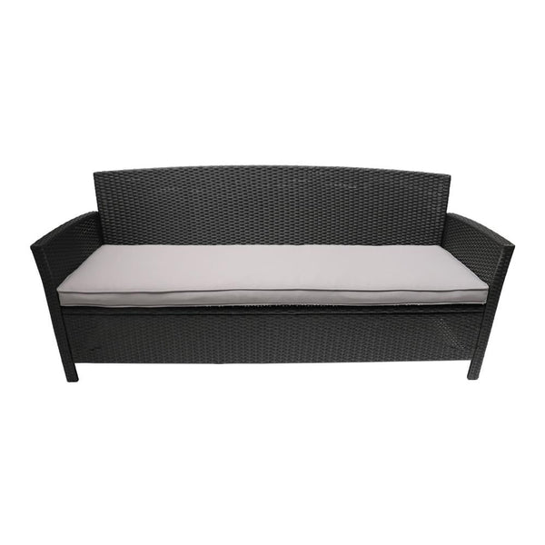 Sony Sofa, 3 Seater Outdoor Rattan Wicker, Iron, Gray Fabric, 73 Inch