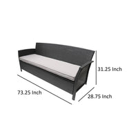 Sony Sofa, 3 Seater Outdoor Rattan Wicker, Iron, Gray Fabric, 73 Inch -BM321256