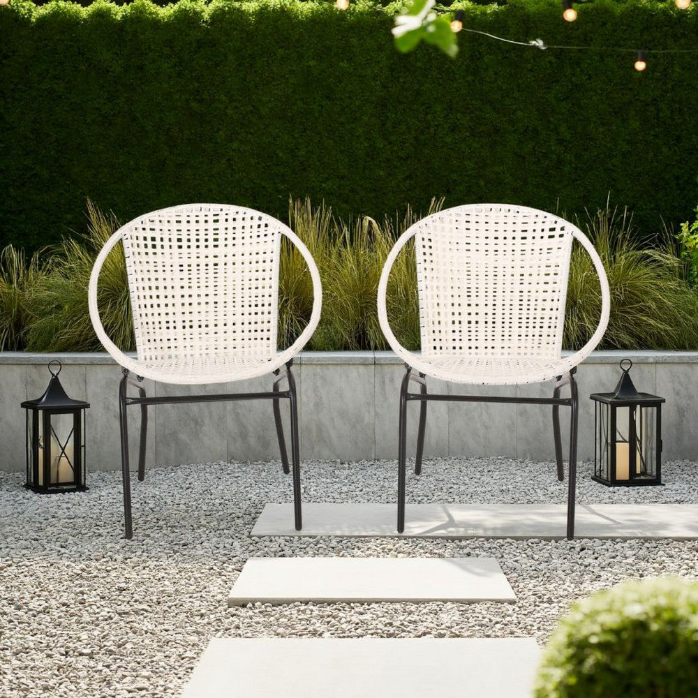 Linca Outdoor Side Chair, Set of 2, White Faux Rattan Seat, Black Iron -BM321257