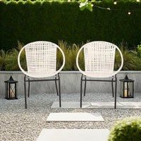 Linca Outdoor Side Chair, Set of 2, White Faux Rattan Seat, Black Iron -BM321257