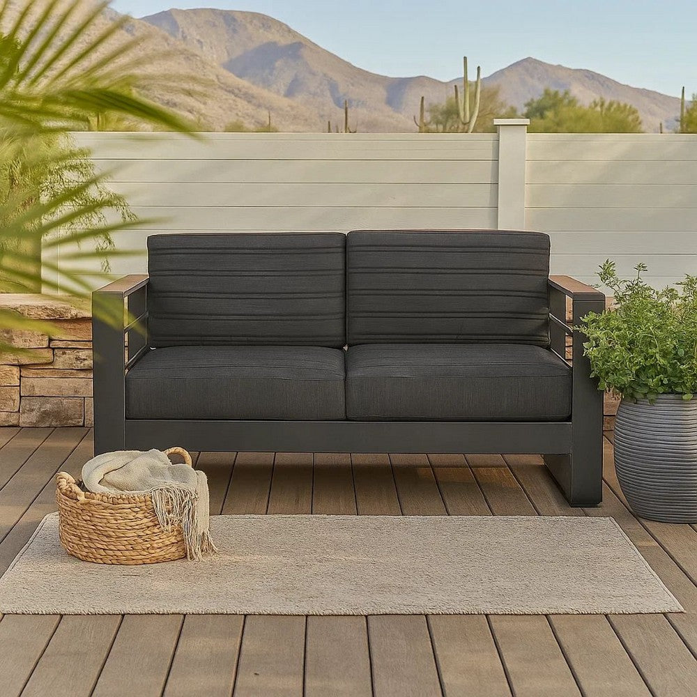 Vinia Loveseat, Outdoor Dark Gray Polyester, Wood Accents, Black, 57 Inch -BM321259