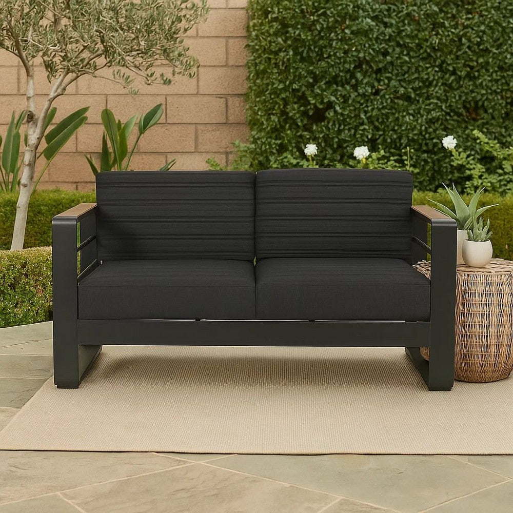Vinia Loveseat, Outdoor Dark Gray Polyester, Wood Accents, Black, 57 Inch -BM321259