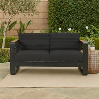 Vinia Loveseat, Outdoor Dark Gray Polyester, Wood Accents, Black, 57 Inch -BM321259
