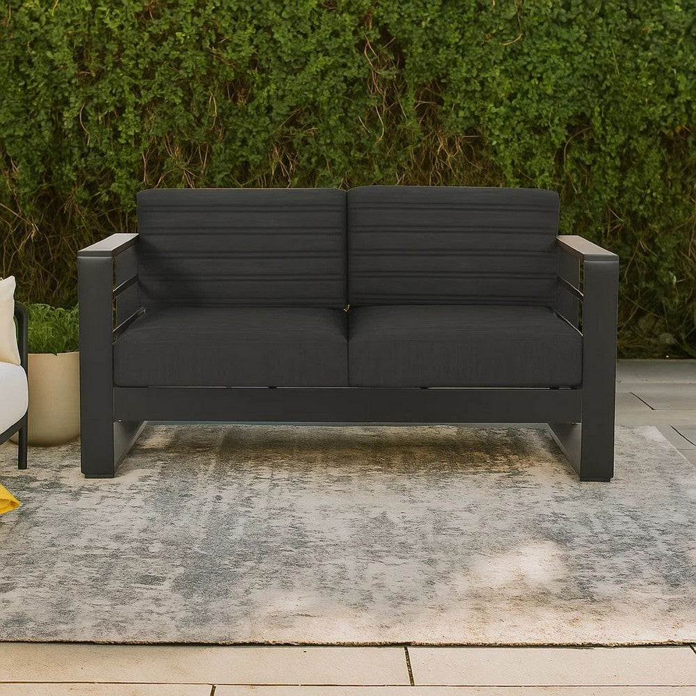 Vinia Loveseat, Outdoor Dark Gray Polyester, Wood Accents, Black, 57 Inch -BM321259