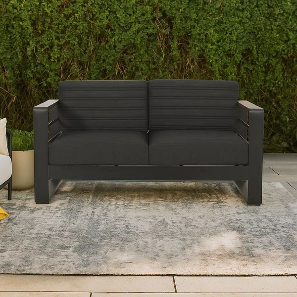 Vinia Loveseat, Outdoor Dark Gray Polyester, Wood Accents, Black, 57 Inch -BM321259