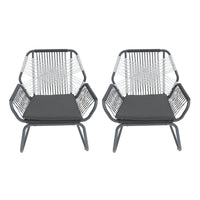 Ciao Accent Club Chair Set of 2, Outdoor Gray Cushions, Gray Rope and Steel