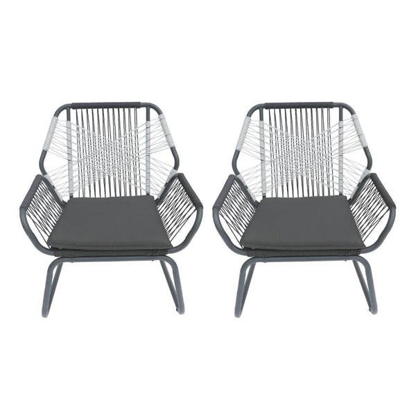 Ciao Accent Club Chair Set of 2, Outdoor Gray Cushions, Gray Rope and Steel