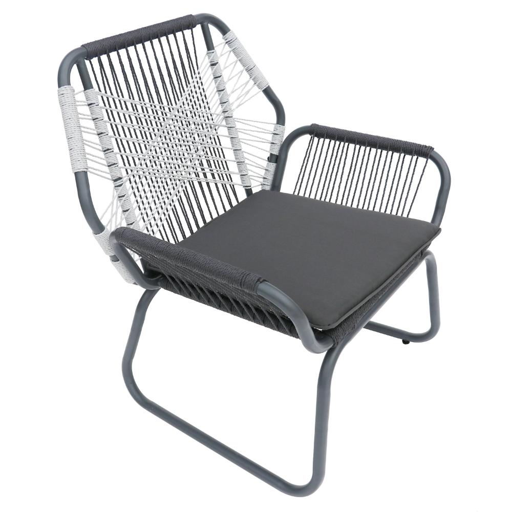 Ciao Accent Club Chair Set of 2, Outdoor Gray Cushions, Gray Rope and Steel -BM321261