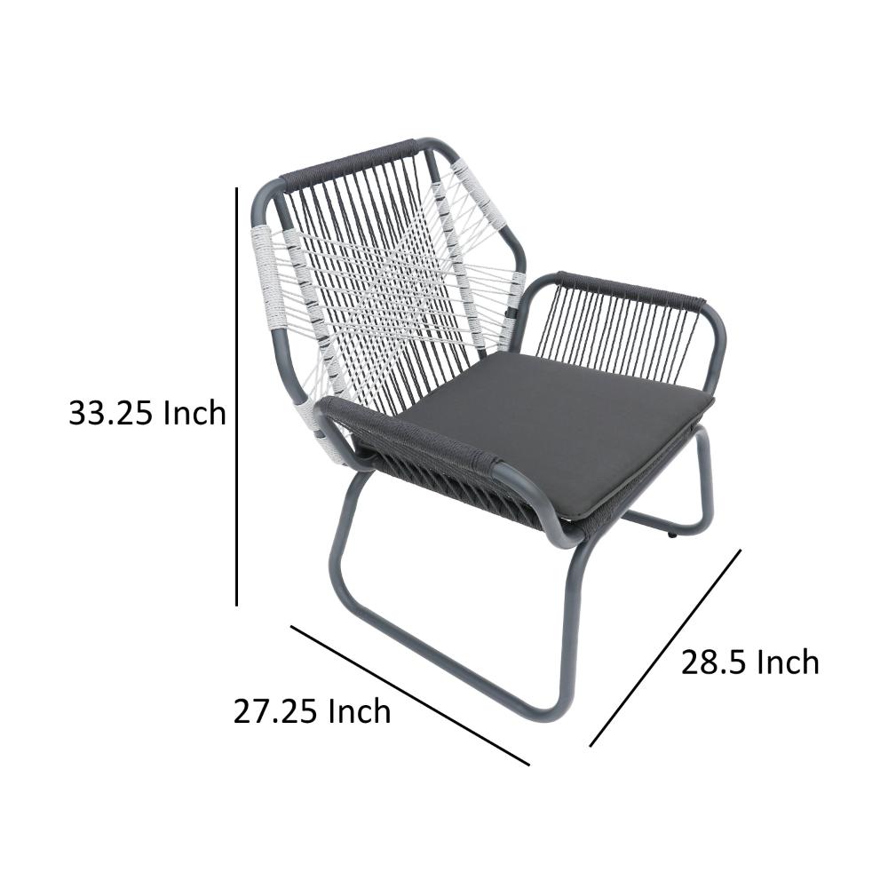 Ciao Accent Club Chair Set of 2, Outdoor Gray Cushions, Gray Rope and Steel -BM321261
