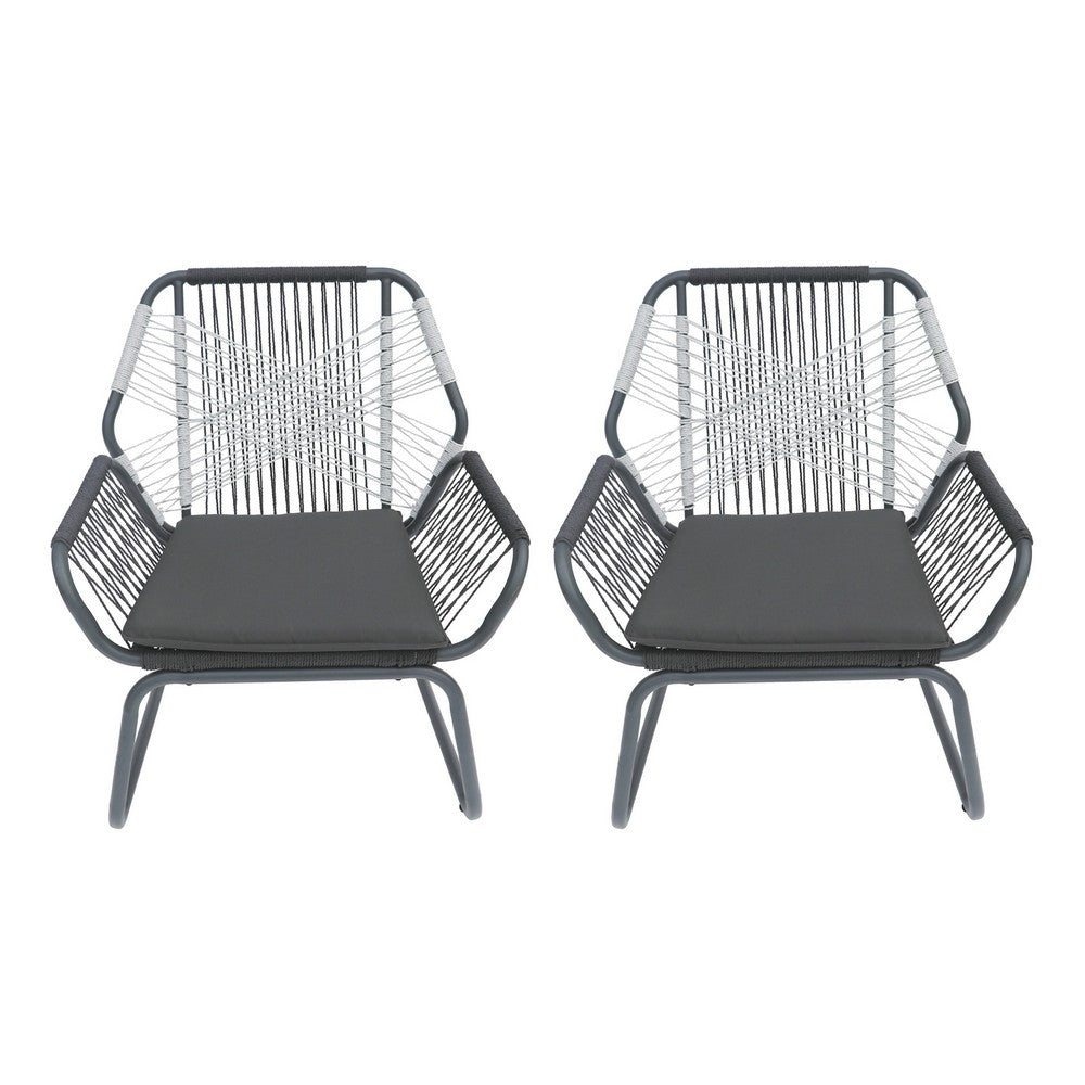 Ciao Accent Club Chair Set of 2, Outdoor Gray Cushions, Gray Rope and Steel -BM321261
