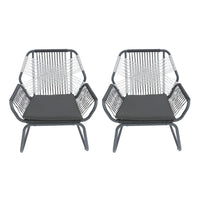 Ciao Accent Club Chair Set of 2, Outdoor Gray Cushions, Gray Rope and Steel -BM321261