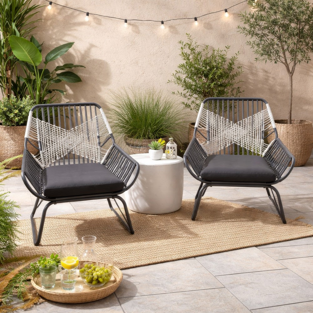 Ciao Accent Club Chair Set of 2, Outdoor Gray Cushions, Gray Rope and Steel -BM321261