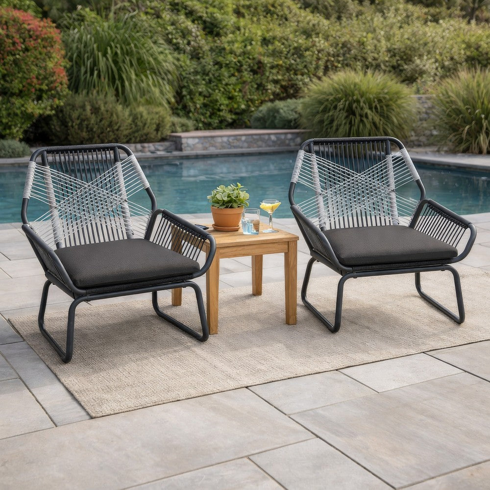 Ciao Accent Club Chair Set of 2, Outdoor Gray Cushions, Gray Rope and Steel -BM321261