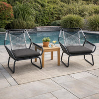 Ciao Accent Club Chair Set of 2, Outdoor Gray Cushions, Gray Rope and Steel -BM321261
