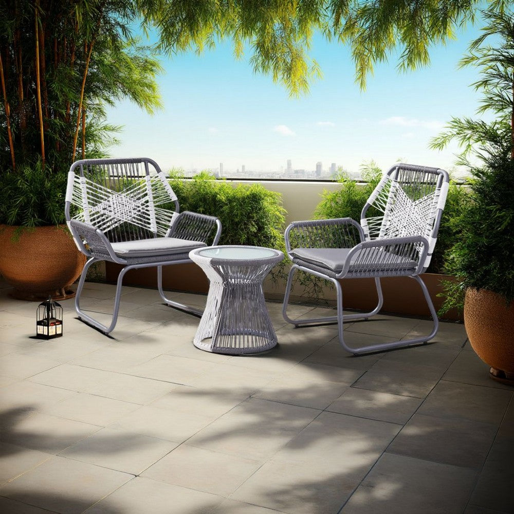 Ciao 3 Piece Outdoor Set, 2 Chairs, 1 Table, Gray Woven Rope and Steel -BM321262