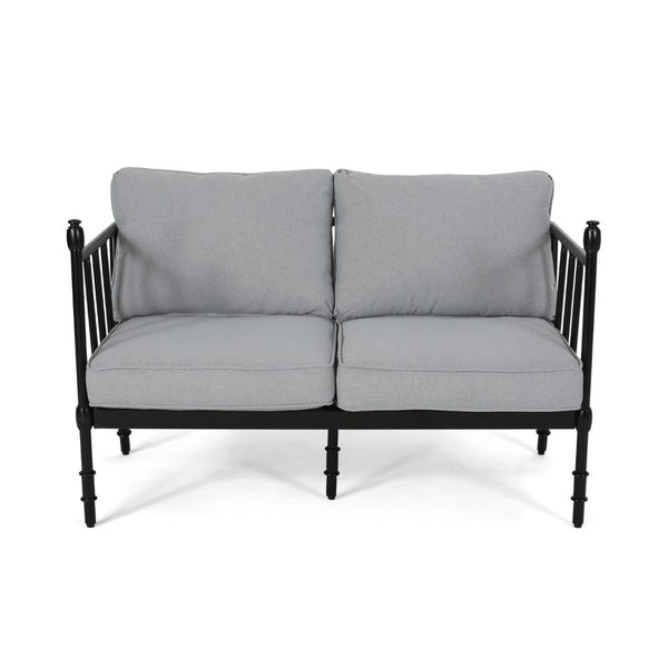 Sookie 2pc Loveseat and Coffee Table, Outdoor Light Gray, Matte Black -BM321263