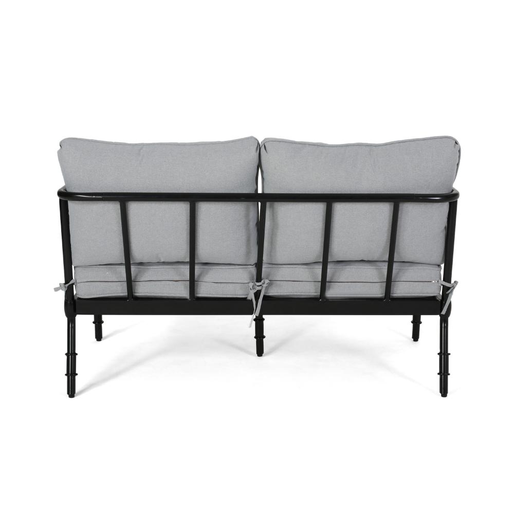 Sookie 2pc Loveseat and Coffee Table, Outdoor Light Gray, Matte Black -BM321263