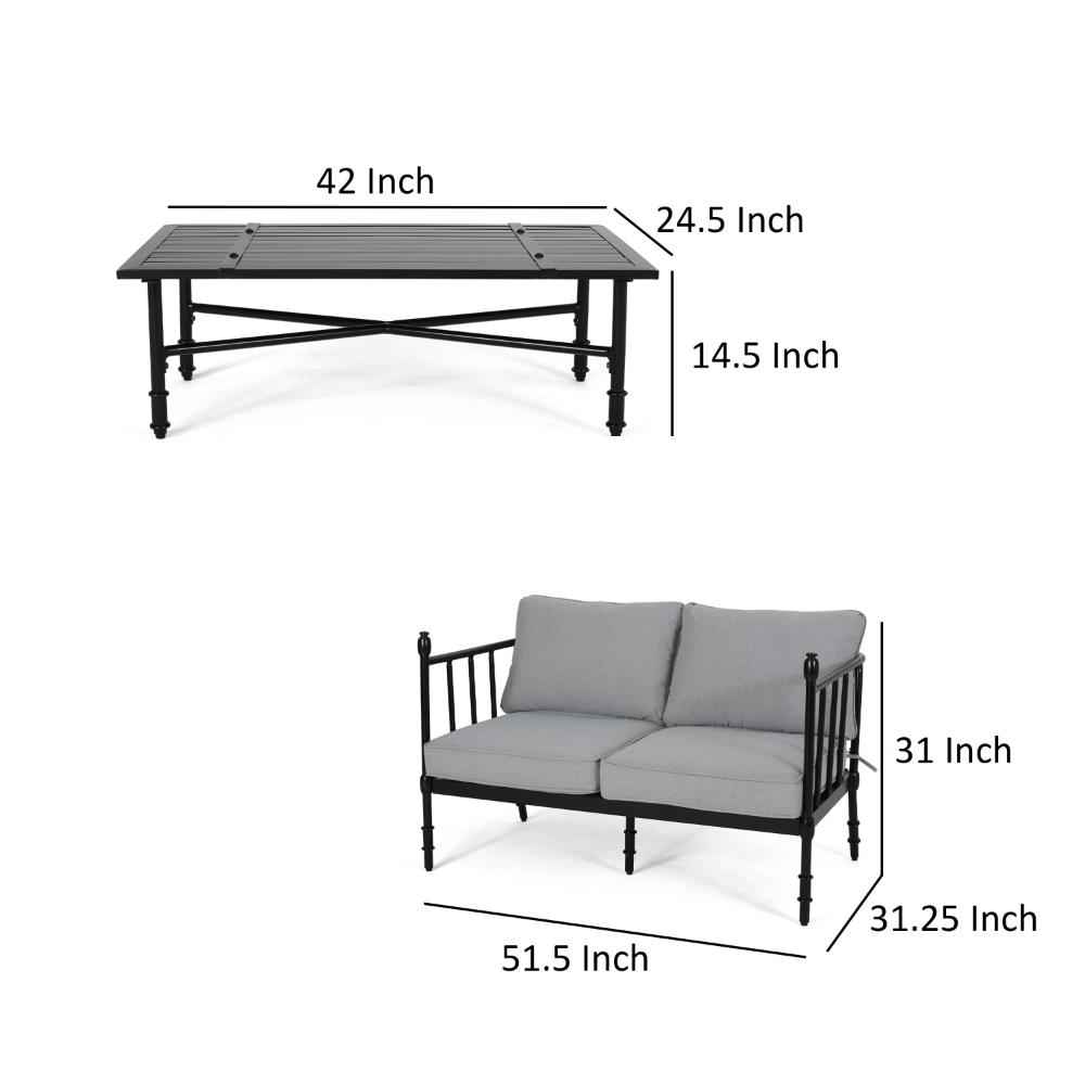 Sookie 2pc Loveseat and Coffee Table, Outdoor Light Gray, Matte Black -BM321263