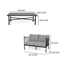 Sookie 2pc Loveseat and Coffee Table, Outdoor Light Gray, Matte Black -BM321263
