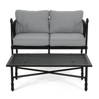 Sookie 2pc Loveseat and Coffee Table, Outdoor Light Gray, Matte Black