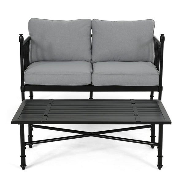 Sookie 2pc Loveseat and Coffee Table, Outdoor Light Gray, Matte Black