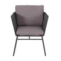 Outdoor Accent Chair Set of 2, Woven Rope, Black Metal and Gray Olefin -BM321264