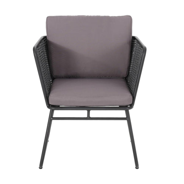 Outdoor Accent Chair Set of 2, Woven Rope, Black Metal and Gray Olefin -BM321264