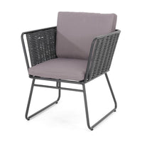Outdoor Accent Chair Set of 2, Woven Rope, Black Metal and Gray Olefin -BM321264