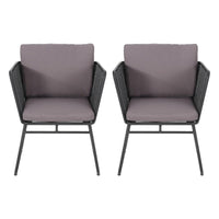Outdoor Accent Chair Set of 2, Woven Rope, Black Metal and Gray Olefin