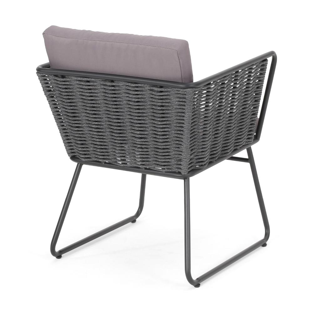 Outdoor Accent Chair Set of 2, Woven Rope, Black Metal and Gray Olefin -BM321264