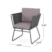 Outdoor Accent Chair Set of 2, Woven Rope, Black Metal and Gray Olefin -BM321264