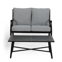 Disa 2pc Outdoor Loveseat and Coffee Table Set, Black Aluminium, Gray