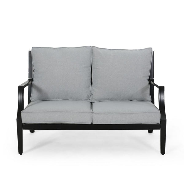 Disa 2pc Outdoor Loveseat and Coffee Table Set, Black Aluminium, Gray -BM321265