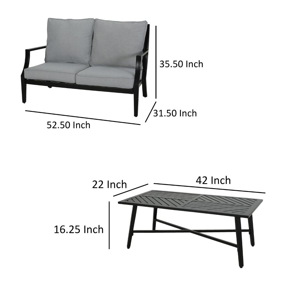 Disa 2pc Outdoor Loveseat and Coffee Table Set, Black Aluminium, Gray -BM321265