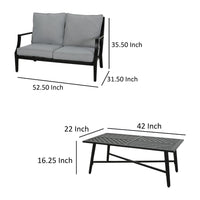 Disa 2pc Outdoor Loveseat and Coffee Table Set, Black Aluminium, Gray -BM321265